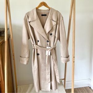 NWT Zara Faux Suede Longline Trench Coat in Sand Beige - XXL